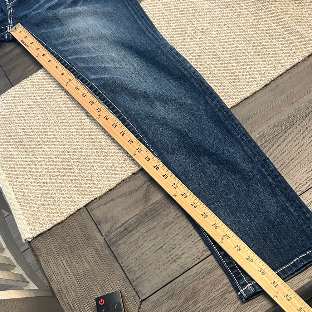 MISS ME⚜️Skinny JEANS Dark Blue Fleur-de-Lis & Crosses Size 30 JP5579S2 - Picture 13 of 14